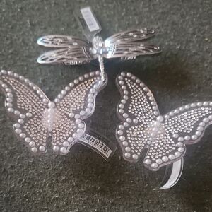 Silver Butterfly and Dragonfly Hair Clips with Pearl Accents
